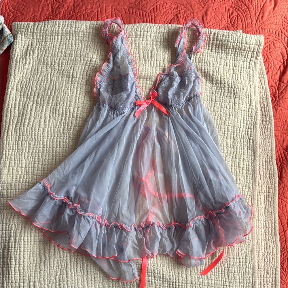Victoria's Secret Gray and Pink Lace Chemise